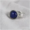 Clusterringe FNJ 925 Sier Round Lapis Ring für Frauen Schmuck Original reiner S925 Sterling Natural Blue Stone Drop Lieferung DHYK1