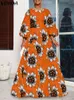 Casual Dresses Vonda Summer Bohemian Women Floral Print Long Dress 2024 O-Neck Lantern Sleeve Maxi Sundress Vintage Loose Vestidos