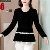 Kvinnors blusar M-5XL 2024 Spring Peplum Velvet Tops Women Basic Wear Office Lady Retro Vintage French Design White Lace Ruffles Shirts