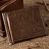 Klipp ultrathin Men's Money Clip Wallet Vintage äkta läder Bifold Card Holder Purse Mini Högkvalitativ manlig penningväska cartera