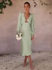 Abiti casual sexy spaghetti cinghia abito senza schienale donne satinata tromba satinata lunga elegante bodycon maxi semplice festa da sera semplice