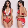 Heißer verkaufter erotischer Dessous, sexy rote Bindung Deep V Split Weihnachtskleid