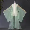 Portez de la scène chinoise Hanfu Couleur solide en tulle Cardigan à manches large manteau classique Costume de danse folklorique Performance Po Vêtements