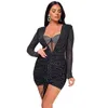 Robes décontractées 2024 Designer de luxe Sweet Young Sexy Club Black Diamonds Full Sleeve High Woon Femmes Robe crayon