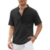 Summer Mens kortärmad t-shirt Bomull och linne V-Neck Casual Mens T-shirt Skjorta Male Breattable Tops S-5XL 240412