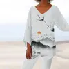 Blusas para mujeres Top de cuello en V de estilo en V de mujeres con impresión 3D
