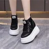 Scarpe casual moda tacchi alti in tela da 12 cm in pizzo aumentano le donne sportive di grandi dimensioni cuneo da 10 cm piccolo bianco