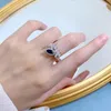 Cluster anneaux S925 Silver Ring Blue Corundum Horse Eye 4 8 mm Style Instagram Femme Zircon High Carbon Zircon