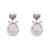 Kolczyki Dangle 2024 Crystal cyrkon miłosne serce dla kobiet elegancka imitacja Pearl Bow Kolczyka ślubna luksusowa biżuteria