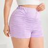 Plus size cintura elástica sexy verão casual ruched shorts feminino sólido roxo cintura alta magro biker shorts feminino tamanho grande 6xl 240409