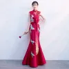 السيدات بلا أكمام فستان سهرة الصيف خمر فينيكس التطريز Qipao الأنيق العروس الصينية الزفاف cheongsam s-2xl