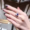 Cluster anneaux S925 Silver Ring Blue Corundum Horse Eye 4 8 mm Style Instagram Femme Zircon High Carbon Zircon