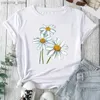 Kvinnors t-shirt plus storlek casual t-shirt kvinnor plus daisy tryck kort slve rund hals lätt stretch t-shirt y240420jv3p