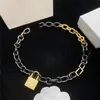 Luxury Gold Lock Cuban Chain Halsband Rostfritt stål Letter Metal Länkar Armband Interlocking Locks Halsband för kvinnor Män smyckesuppsättningar med presentförpackning