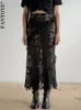 Fantoye Sexy Voir à travers des femmes en dentelle Jupe noire haute taille floral y2k jupe féminine