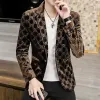 Hoo Men's Four Seasons على شكل قلب Jacquard Blazer Gold Velvet Casual Slim Slim وسيم سترة 2024