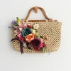 Torby moda kwiat rattan słomka torebka plażowa kombinezon wielokolorowy kwiat torebka tophandle dla kobiet letnie wakacje fotografia