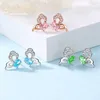 Stud Earrings Genuine 925 Sterling Silver Green Blue Pink Zircon Butterfly Hollow Luxury Butterflies Jewelry Gifts For Women