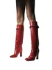 Boots Red Braided Tall Boot Knee High Block Heel Round Toe Leather Women Fashion Shoes And