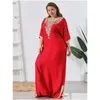 Plus Size Dresses Vintage Rhinestes Embroidered Muslim Dr Women Oversized Short Sleeves Lg Dres Middle East Arabian Robe Cloth J1Ce Dr Dhb7H