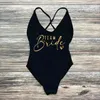 Women's Swimwear Rose Gold Print One Piece Swimsuit Team Bride Love Sexy Bathing Suit Padded Women BIkini Bachelor Party Swim Beachwear