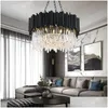 Chandeliers Modern Crystal Chandelier Lighting Round Black Hanging Light For Living Room Luxury Home Decoration Led Cristal De Lustre Dh85Y