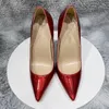 Dress Shoes Tikicup Glossy Dark Red Women Pointy Toe High Heel Wedding Bridal Sexy Ladies Slip On Stilettto Pumps Plus Size 33-45