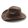 Berets Winter Hoogwaardige groothandel Vegan Suede gebogen rand Cowboy Men Wide Dames Wol Vilt Vrouwelijk Fedora Hat