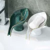 Dishes Luxury Ceramics Leaf Shape Soap Box Bathroom Soap Holder Dish Storage Plate Drain Soap Holder Box Bathroom Accessories Gadgets