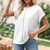 여자 T 셔츠 짧은 슬리브 크루 넥 여름 탑 캐주얼 한 단단한 느슨한 티 블라우스 최고 여성 패션 블라우스 2024 셔츠