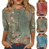 Dames blouses dames top vintage bloemenprint blouse zacht ademende driekwart mouw met knoop decor lente herfst shirt