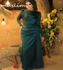 Robes de fête Robe de soirée musulmane verte foncé vintage avec train de manches longues élégantes