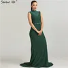 Sukienki imprezowe Est Designer Green Glitter Evening Modna moda High Collar Bez rękawów Suknie syreny 2024 LA6433