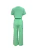 STYLISH LADY Solid Color 2 Piece Set Women Short Sleeve Crop Top and Drawstring Wide Leg Pant Suits 2024 Summer Casual Tracksuit