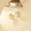 Fransk designer ginkgo blad nisch high-end sense personligt temperament enkelt ihåliga ut diamant inlay design ljus lyxörhängen för kvinnor dwjq