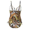 Women's Swimwear Print Fishbone Support V Neck Without Steel Ring Removable Chest Pad Swimsuit Women Bandeau Bikini