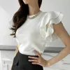 Women's T Shirts Korean Style Flying Sleeve Ropa Mujer Double Ruffle Camisetas Round Neck Women Tops Sweet Knitted Shirt Summer Clothes