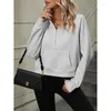 Felpa con cappuccio da donna Autunno inverno Solido colore aggiungi velluto casual Ladies Chic Pocket Zipper Pullover Pullover Top Selda