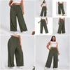 Womens Plus Size T-Shirt Elastic Waist Summer Elegant Wide Leg Pants Loose Rib Knitted Casual Straight Trousers Bot S2Pk Drop Delivery Otek4