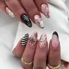 False Nails 24pcs Round Shiny Fake Nails Patch Christmas Snowflake Printed Artificial Nail Tips for Women Lady Gifts Wearable Press on Nail Y240419 Y240419