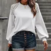 T-shirts pour femmes Femmes longues manches bouffantes Elegant Lace Lace Hollow Out Loose Fit Pullover Shirt Commuts Tops Dames Casual Automne Spring Vêtements