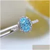 Clusterringen Springlady 925 Sterling Sier 6 8mm Cuted Cut Aquamarine Hoge koolstof Diamanten edelsteen ring Betrokkenheid Fijne sieraden Dro Dh64C