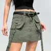 女性用のスカートスカートシックなリボン非対称ポケットデザインワークウェアハイウエストベルトラップヒップデニムとポケットの女の子