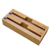 Сумки бамбук -кухонный ящик организатор алюминиевая фольга Диспенсер пластиковой пленки со слайдным резаком на молнии организатора для хранения продуктов питания