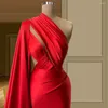 Party Dresses Sexy Red Long Evening One Shoulder Satin Gowns Plus Size Simple Dress Mermaid Prom