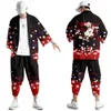 Xxs6xl czarny druk japoński styl mody Kimono i Pants Set Men Cardigan Bluzka Haori Obi azjatyckie ubrania 240410