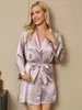 Vêtements à la maison Silk ceinturé femme robe lavande reliure garniture kimono vêtements de nuit cadeau mûrier mariée peignoir pour femmes