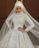 Crystal musulman une robe de mariée en ligne avec les manches longues du hijab