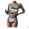 New Tie Dyed Women's Split Swimsuit Water Color High Waist Bikini Swimsuit