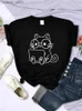 T-shirt feminina cuidadosa dy de trabalho esboços de gato feminino tendência de personalidade de tendência de roupas t tops criativos slve slve y240420